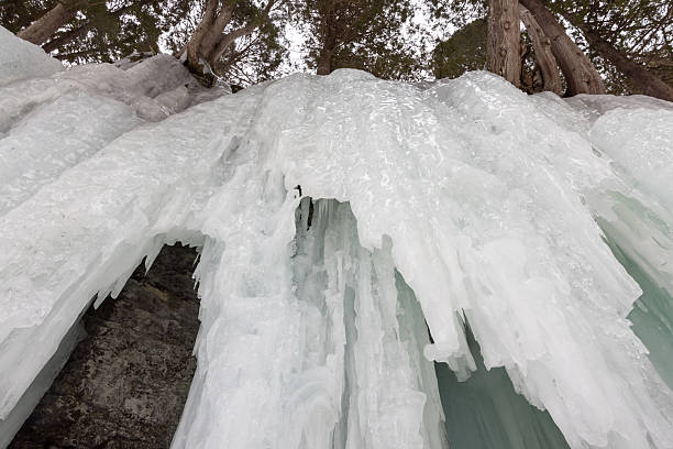 Ice Wall at Parc Naturel Regional de Portneuf, Quebec, Canada during winter.