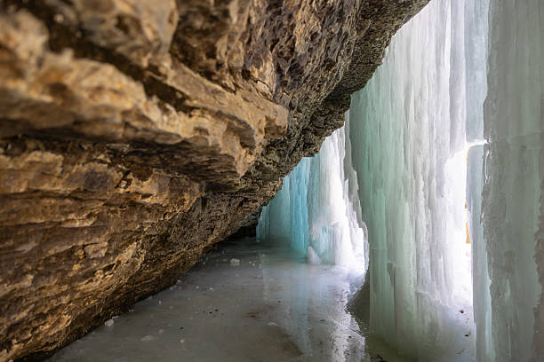 Ice Wall at Parc Naturel Regional de Portneuf, Quebec, Canada during winter.
