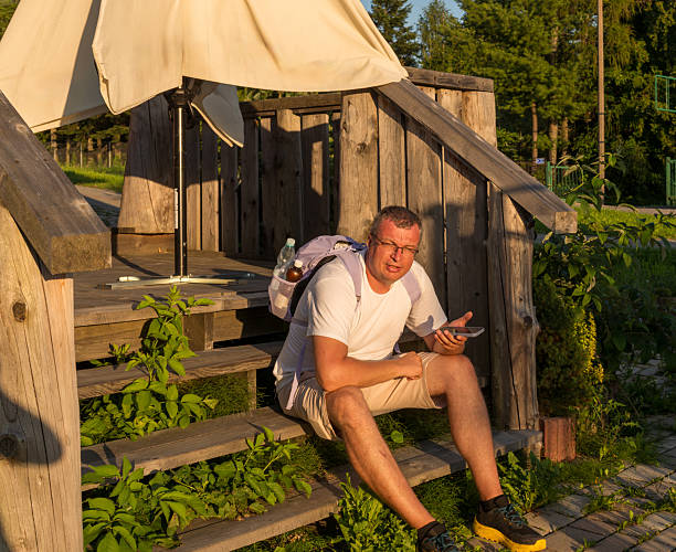 Relaxing in nature on a wooden bench