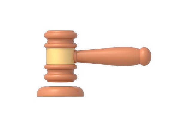 Judge gavel isolated on white background. Hammer for auction. Jury accessory. Side view. 3d render