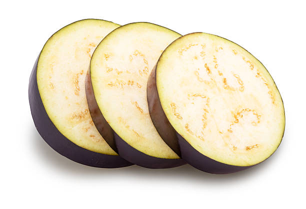 istock Fresh purple aubergine or eggplant slices isolated. 2244162685