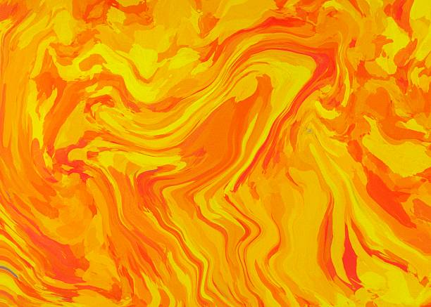 Yellow and orange fluid noise on dark scratched texture with dust.