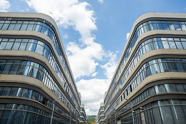 Looking up at the new factory exterior