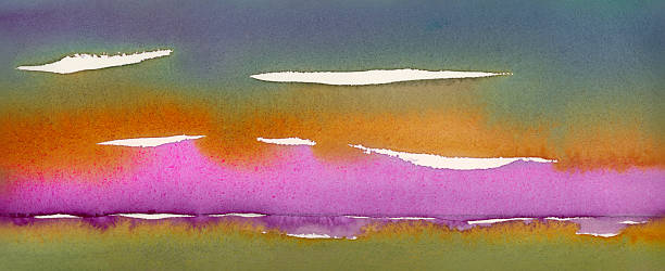 istock purple pink green blue watercolor landscape with white clouds in panoramic format 2244167812