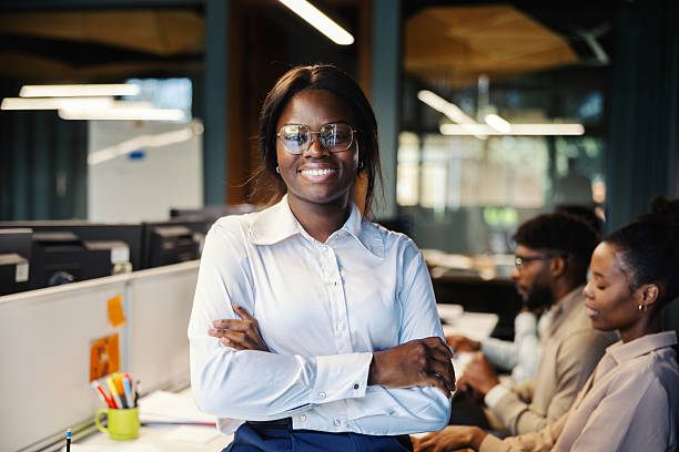 istock Confident black businesswoman standing in modern office 2244174591