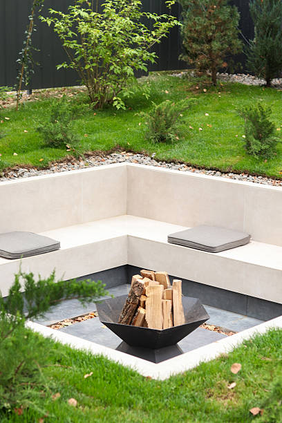 istock Modern outdoor fire pit with stacked firewood 2244177078
