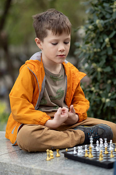 istock Boy playing chess outdoor. Learning strategic game. Education. 2244180608