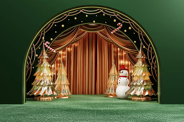 Green Merry Christmas event with decoration background 3d rendering