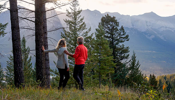 istock Mature couple against tree in mountain meadow, Canmore 2244196126