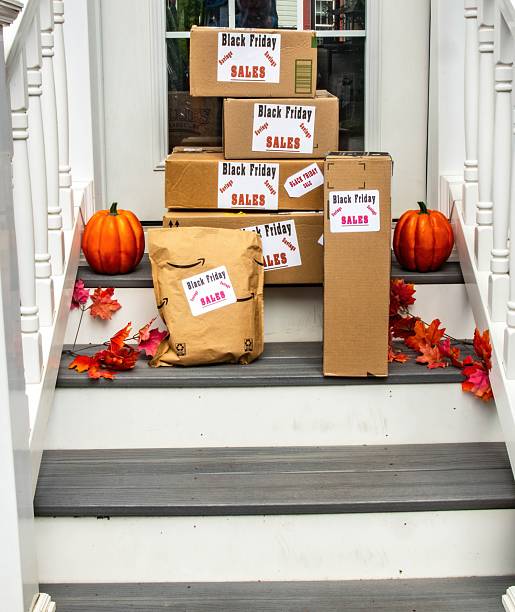 istock Boxes and Pumpkins Welcome Shoppers on Black Friday at the Front Door 2244202482