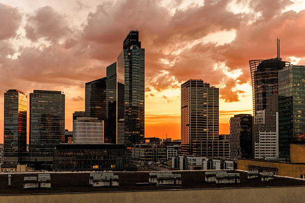 istock Warsaw skyline at sunset with modern skyscrapers 2244204317