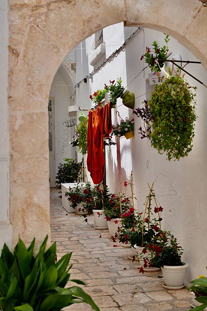 istock Charming Mediterranean Alley With Flowers and Fresh Laundry Hanging in a Whitewashed Historic Village 2244210724