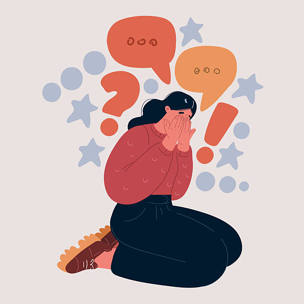 istock Vector illustration of a woman sitting on the floor, crying with her knees bent, symbolizing sadness, emotional pain, and vulnerability 2244216484