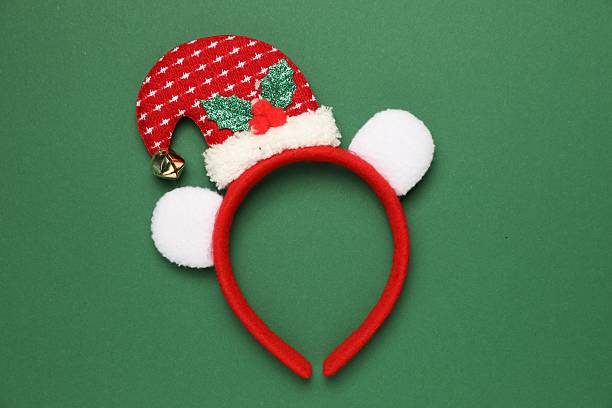 istock Stylish party headband on green background, top view. Christmas accessory 2244217144