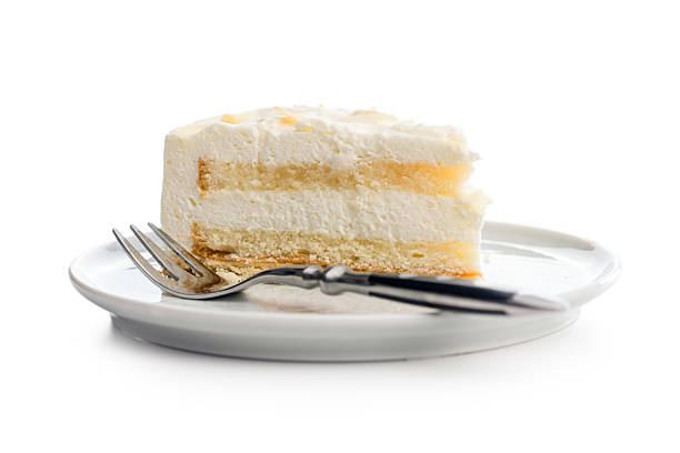 istock Sweet creamy cake on plate isolated on white background. 2244219454