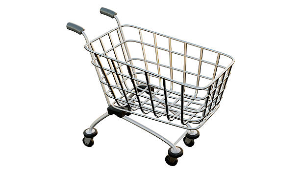 3D rendered shopping cart with metallic wireframe design, realistic lighting, and smooth reflections — ideal for ecommerce, retail, marketing, and product visualization.