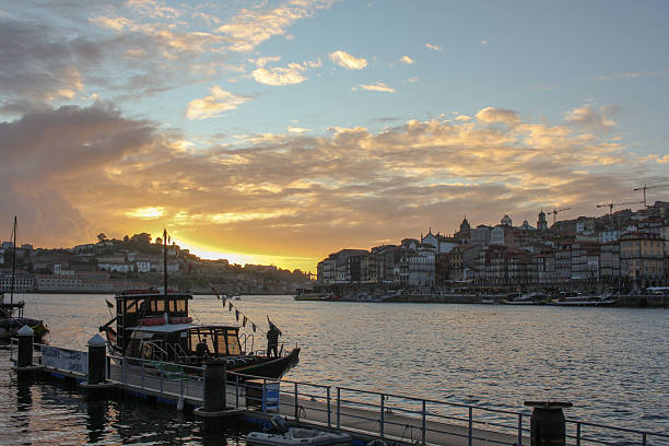 beautiful sky over river Douro in Porto at sunset