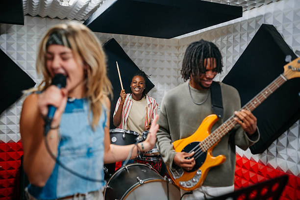Music band rehearsals, recording music in studio