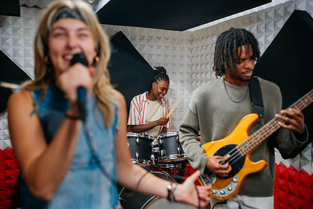 Music band rehearsals, recording music in studio