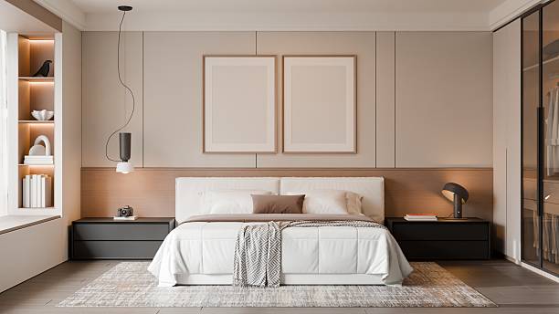 istock Modern Minimalist Luxury Bedroom Interior Frame Mockup - 3D Render 2244238294