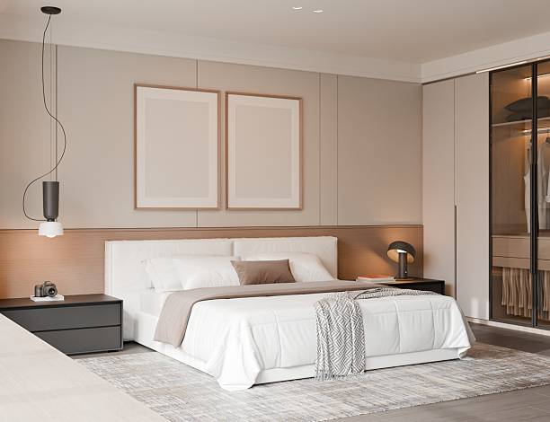 istock Modern Minimalist Luxury Bedroom Interior Frame Mockup - 3D Render 2244238312