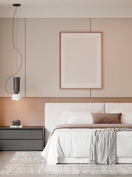 istock Modern Minimalist Luxury Bedroom Interior Frame Mockup - 3D Render 2244238315