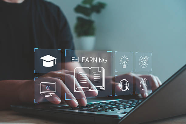 istock E-learning concept with person using laptop, showing digital education, online courses, virtual classroom and modern technology for distance learning and knowledge sharing. 2244238450