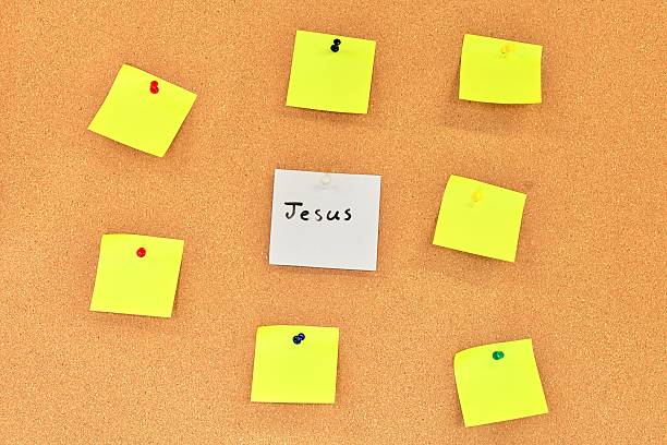 istock White Square Note With The Name Jesus And Yellow Note Squares 2244241872