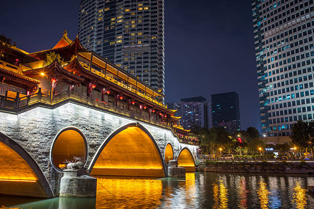 istock Charming night view of Anshun bridge and modern skyline in Cheng 2244244723