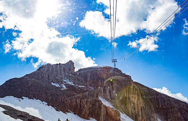 Val Di Fassa ski resort, Canazei, Italy - January, 2, 2018: Skiers skiing down the slope in Val Di Fassa ski resort in winter Dolomite Alps