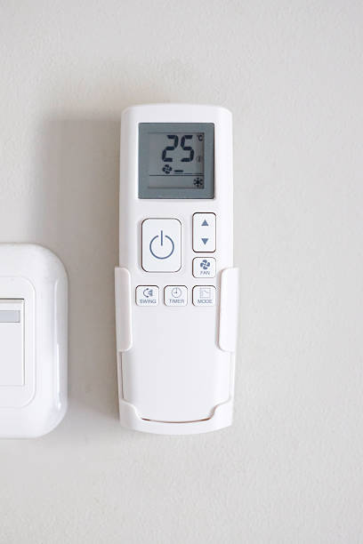 istock Remote control of air conditioner at the wall with copy space 2244254833