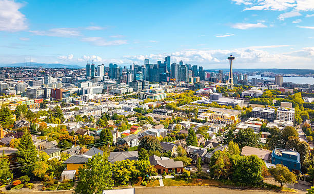 istock Scenic Panoramic Aerial View of Seattle Skyscrapers 2244255096