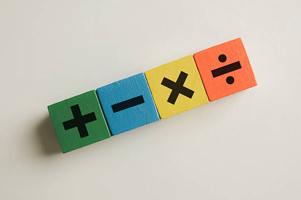 istock Basic Math Symbols: Plus, Minus, Multiply, and Divide Icons on Colorful Wooden Blocks. 2244255100