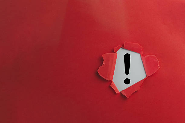 warning problem,Attention,,Cautionary Warning,safety, hazard concept.,Black exclamation icon sign  or attention caution mark in Breakthrough red paper hole with white background.