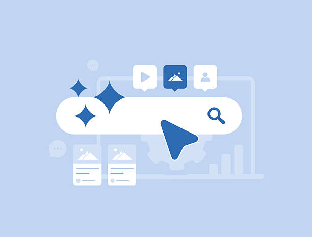 stockillustraties, clipart, cartoons en iconen met search generative experience - sge ai-driven content with real-time semantic answers, auto-tagging multimedia. personalized search generative results for best user engagement and seo performance - zoeken