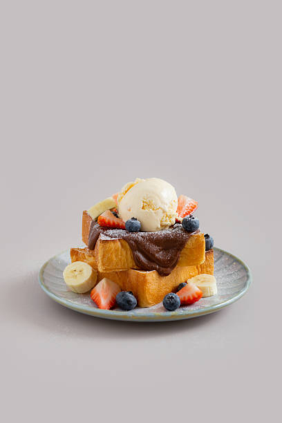 Caramel toast top with Chocolate and ice cream.