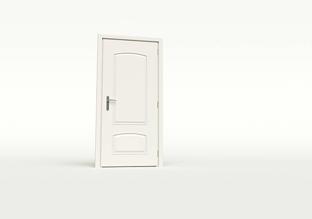 istock Simple white door standing slightly ajar on a plain background during daylight in a modern interior setting 2244263556