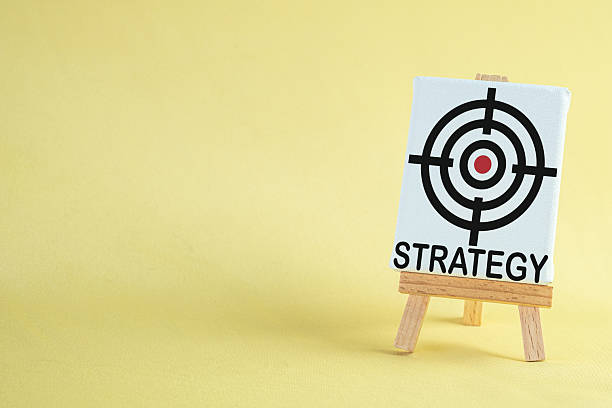 istock Business Strategy Concept: Target icon and 'Strategy' text on a canvas easel. 2244264245