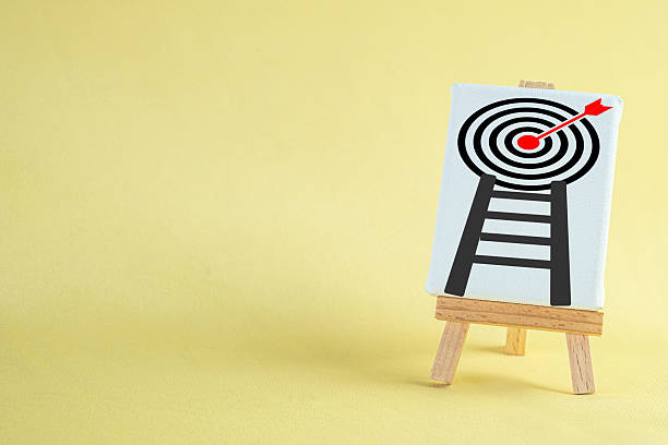 istock Steps to Success: Ladder leading to a target goal on a canvas easel. 2244264322