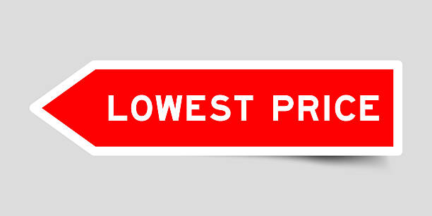 istock Red color arrow shape sticker label with word lowest price on gray background 2244273928