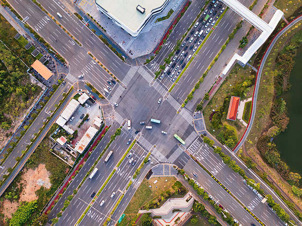 Aerial view of traffic flow at an intersection