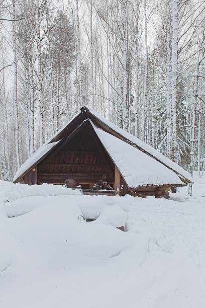istock Shelter and campfire in winter. 2244280204