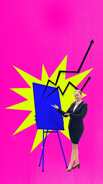 istock Bold poster. Businesswoman presenting growth chart on flipboard with confident emotion 2244286339