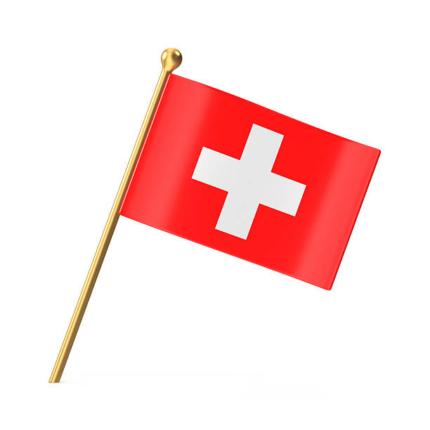 istock Miniature Swiss Flag on a Golden Pole 2244288919