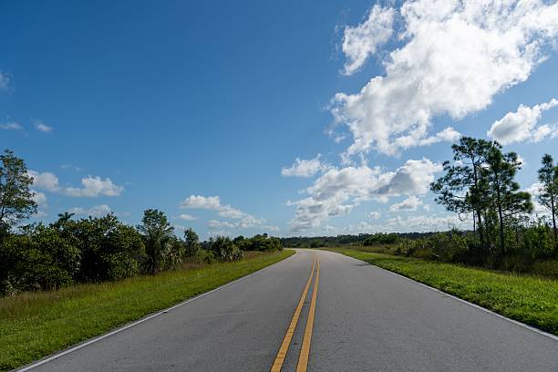 istock Scenic winding road under a blue sky. 2244294579