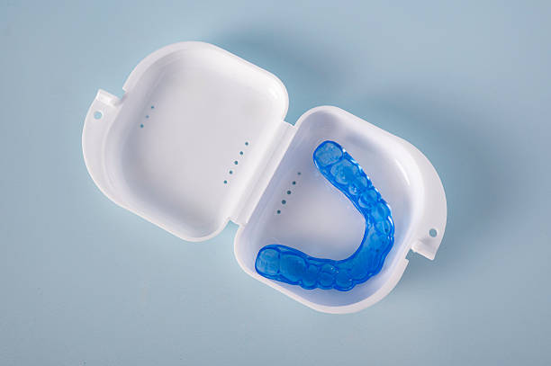 istock Blue Dental Night Guard in White Protective Case 2244302707