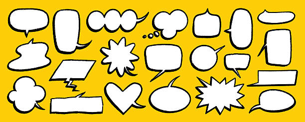 istock Cartoon speech bubbles in crayon style, hand drawn balloon, chalk cloud and talk frame on yellow background. Speech balloons and text boxes in chalk pencil. Great for comics, stickers, posters 2244304492