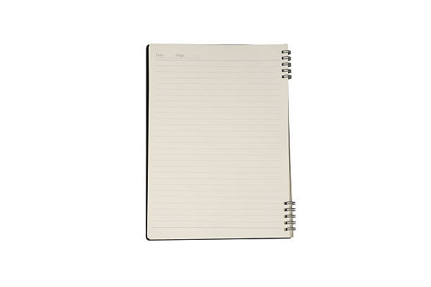 Blank Open Lined Spiral Notebook with Black Cover on White Background, Ready for Text and Design
