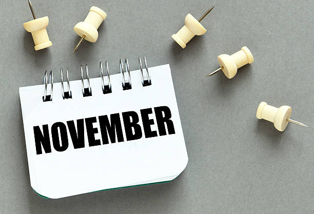 istock November concept with notebook and push pins on grey background 2244312981