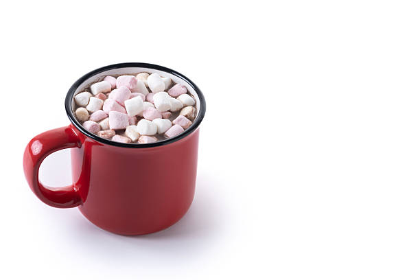 istock Hot chocolate drink with marshmallows in red mug 2244313388